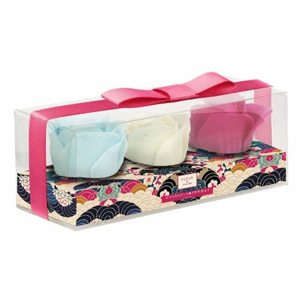 Set 3 Săpunuri Tris Di Fiori, Emanuela Biffoli, Parfum Stea de Trandafir, Ambalaj cu Ribon Roz
