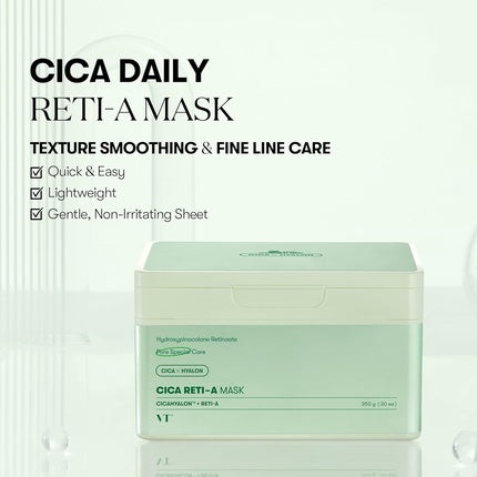 Folie Facială VT Cosmetics Cica Reti-A Mask, cutie cu 30 bucăți, verde