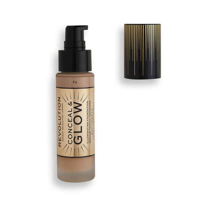 Fond de ten Makeup Revolution Conceal & Glow, iluminator, nuanța F5, 23 ml