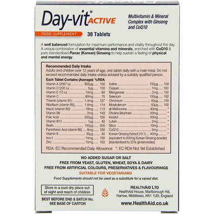 Multivitamine, HealthAid, Day-vit Active, 30 tablete, vegetarian