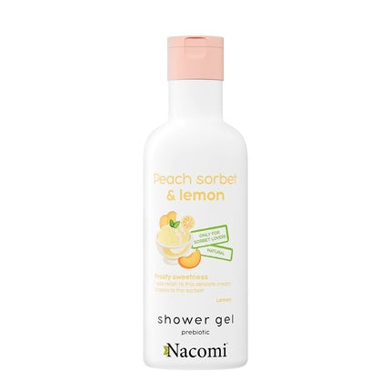Gel de duș Nacomi Peach Sorbet Lemon, prebiotic, alb cu capac roz