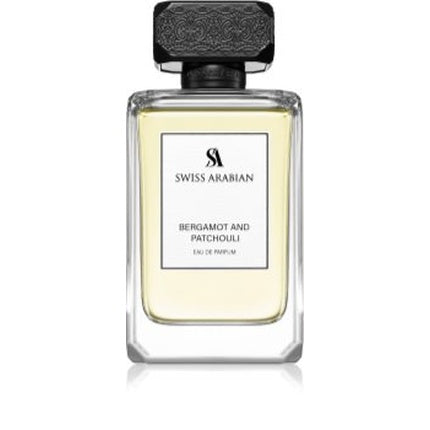 Eau de Parfum Swiss Arabian Bergamot și Patchouli, 100 ml, sticlă transparentă, capac negru