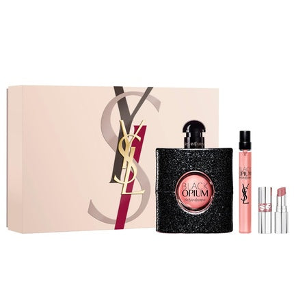 Yves Saint Laurent Black Opium Eau De Parfum Gift Set, Parfum pentru femei, 90ml + 15ml Spray de călătorie + 2 rujuri
