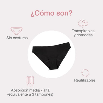 Lenjerie Menstruală Cumlaude, Absorbție Medie-Mare, Negru, M