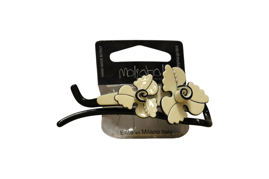 Clemă de păr Moliabal 332, decor floral, negru și crem