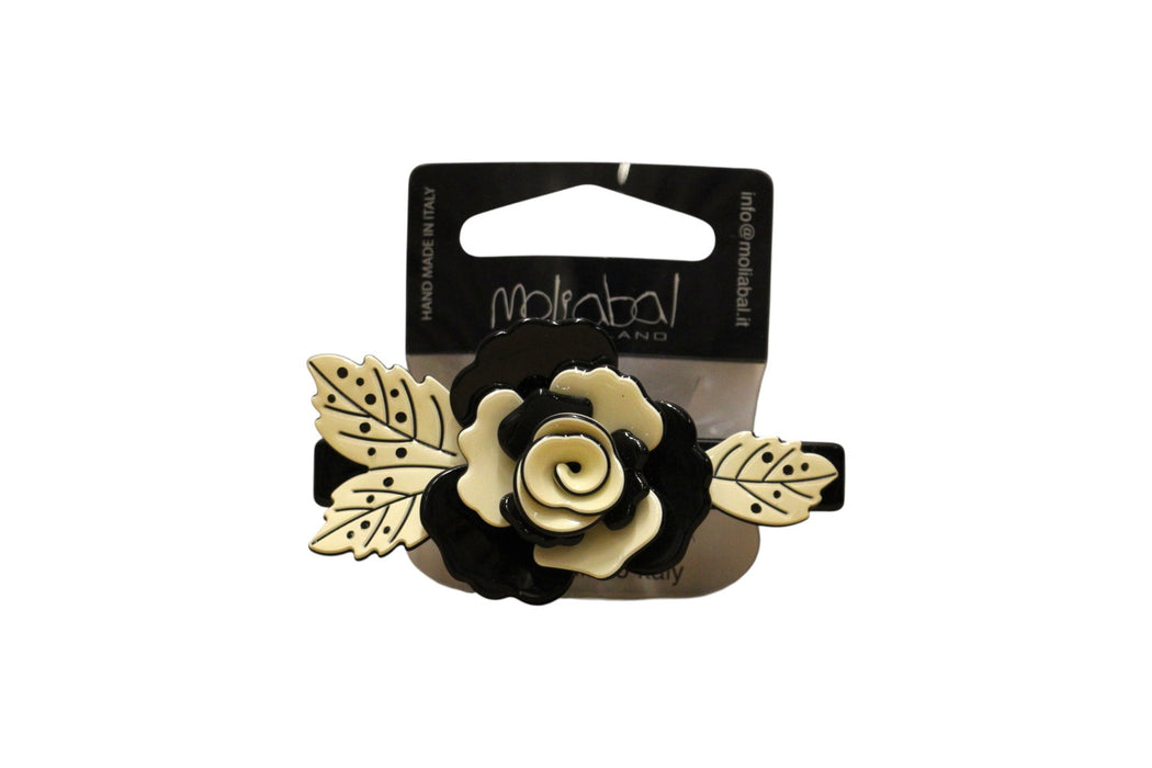 Clemă de păr Moliabal 363, model floral, negru și crem