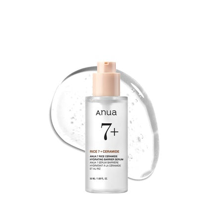 Serum Facial Hidratant Anua Rice Ceramide 7+, sticlă transparentă cu pompă bej