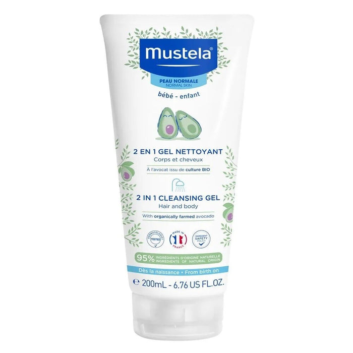 Gel de curățare Mustela 2 In 1, pentru corp și păr, pentru copii, 200 ml