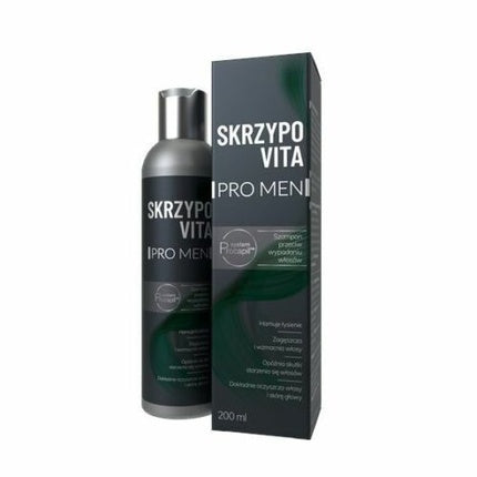 Șampon anti-cădere păr, Skrzypovita Pro Men, 200ml, design argintiu și verde