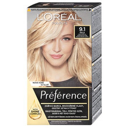 Vopsea de păr permanentă, L'Oréal Professionnel, Préférence, 9.1 Blonde, ambalaj carton