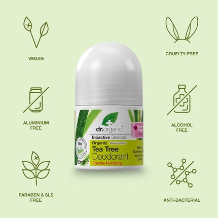 Deodorant natural, Dr Organic, Tea Tree, 50ml