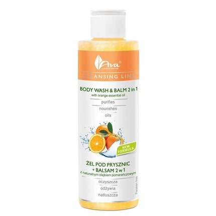 Gel de duș și balsam 2 în 1, Ava Laboratorium, Cleansing Line cu ulei esențial de portocală, 200ml