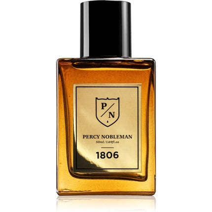 Eau de Toilette 1806 by Percy Nobleman, parfum masculin 50ml, sticlă transparentă cu lichid ambră și dop negru mat