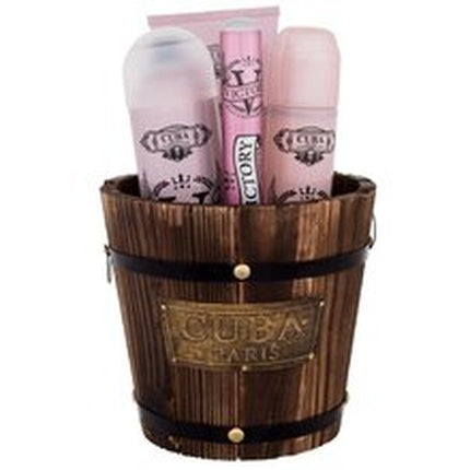 Set Cadou Cuba Victory, Parfum 100ml + Spray Corporal 200ml + Loțiune Corp 200ml, ambalaj în coș de lemn