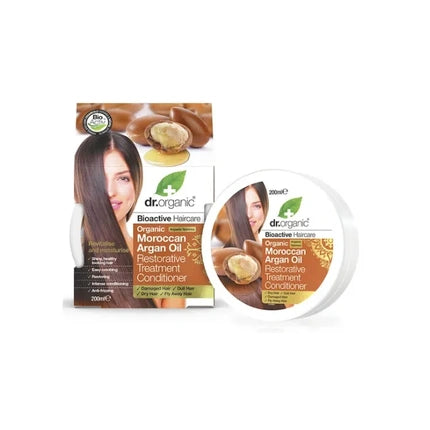 Condiționator Dr Organic Moroccan Argan Oil Restorative Treatment, 200ml, ambalaj alb și maro