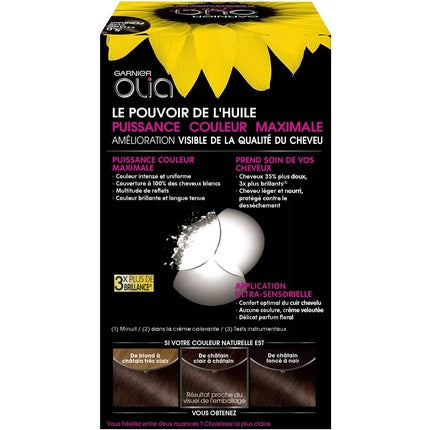Vopsea de păr Garnier Olia, Châtain Clair Fondant, fără amoniac, uleiuri naturale, cutie