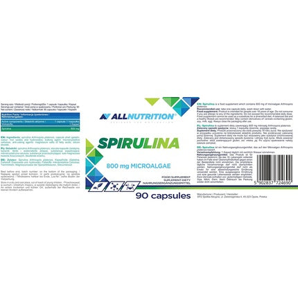 Supliment Alimentar ALLNUTRITION Spirulina Blue and Green Microalgae 90 Capsule 800 mg