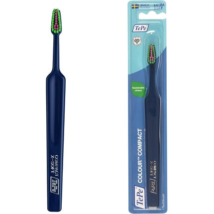 Periuță de dinți Tepe Colour Compact Extra-Soft, albastru, cap cu perii multicolore