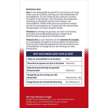 Supliment vitamino-mineral, Davitamon, Fier cu Vitamina C si B12, 33 tablete