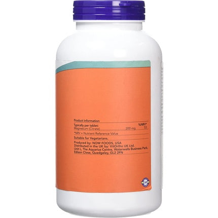 Supliment mineral, NOW Foods, Magnesium Citrate, 200mg, 250 comprimate