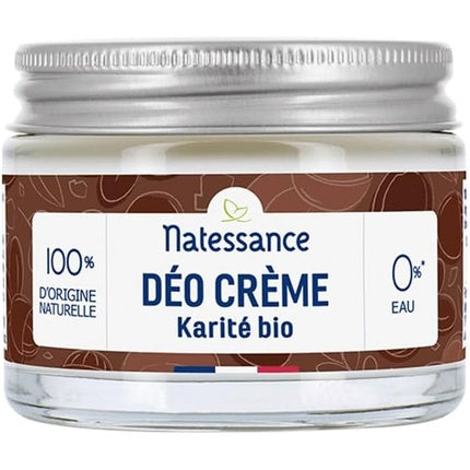 Crema deodorantă organică Natessance cu Shea, 50g, ambalaj sticlă cu capac argintiu