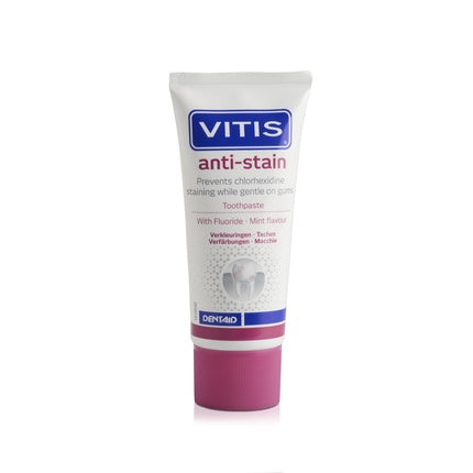 Pastă de dinți Vitis Anti-Stain, albă cu capac roz