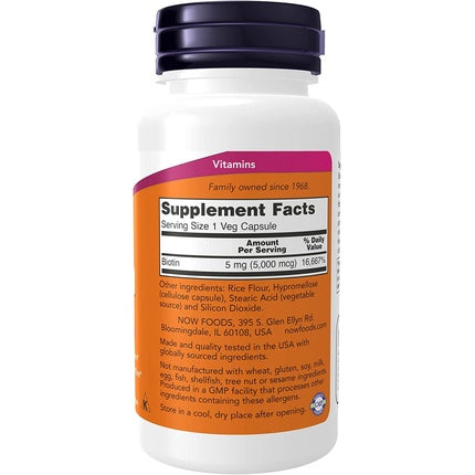 Biotin, NOW Foods, 5000 mcg, 60 Veg Capsule