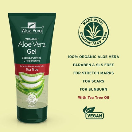 Gel Aloe Vera, Aloe Pura, cu arbore de ceai, 200ml
