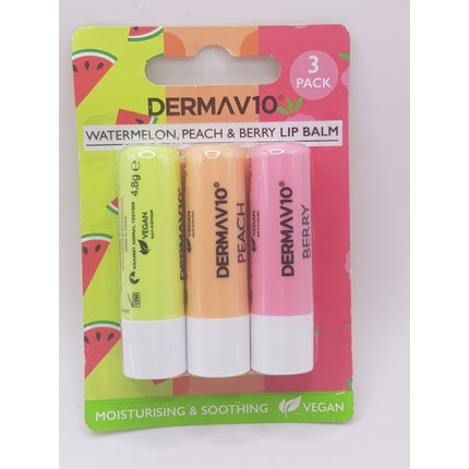 Balsam buze Dermav10 - Set 3 buc (Watermelon, Peach & Berry)