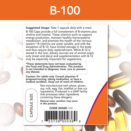 Supliment alimentar NOW Foods Vitamin B-100, 100 capsule vegetale