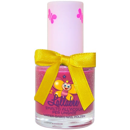 Smalt pentru unghii Lallabee Fragolina, roz cu glitter, capac alb cu fluturi