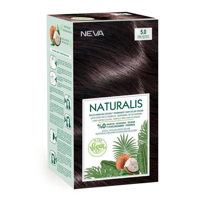 Vopsea permanentă de păr Neva Naturalis, nuanța 5.0 Intense Light Brown, 150 ml
