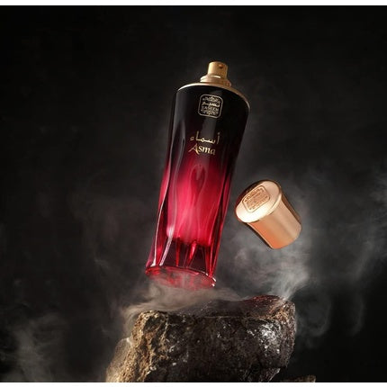 Parfum Extrait Naseem Asma Aqua Rose Oud, 80ml, sticlă gradient roșu-maro cu capac auriu