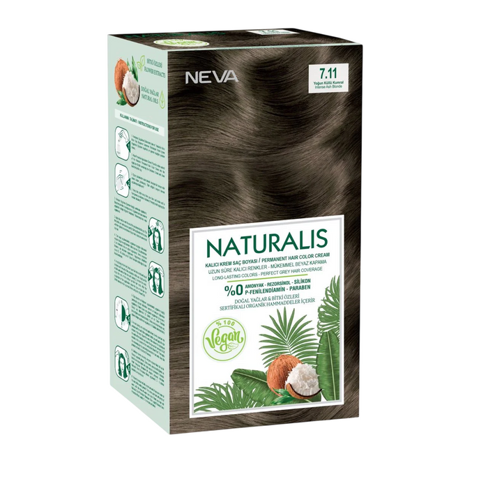 Vopsea permanentă de păr Neva Naturalis, vegană, nuanța 7.11, 150 ml
