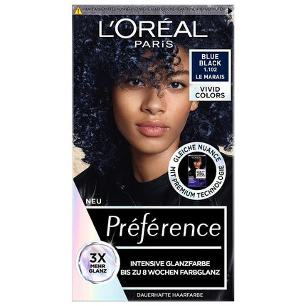 Vopsea de păr permanentă L'Oréal Paris Preference Vivid Colors, model 1.102 Blue Black