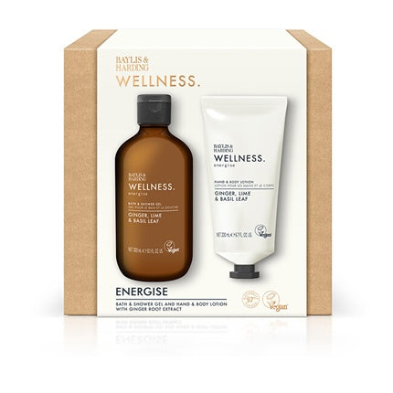 Set cadou corp Baylis & Harding, Wellness Ginger Lime Basil, 2 piese (gel de duș, loțiune pentru corp)