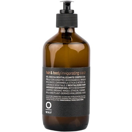 Șampon și gel de duș Oway Man Hair & Body Invigorating Wash, 240ml, sticlă maro