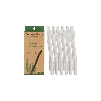 Set de 12 Rasoare pentru Sprâncene Dreamfix cu Mânere din Trestie de Păpușoi, Bej