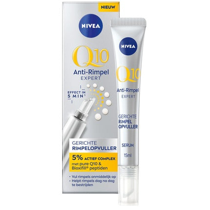 Serum Anti-Riduri Nivea Q10 Expert Filler, 5% Coenzima Q10 și Biofillin Peptide, 15ml