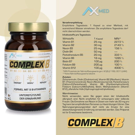 AxeMed Complex B, 60 Capsule, Formulă cu 9 Vitamine