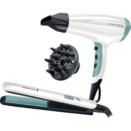 Set aparate păr Remington Shine Therapy, alb și aigue-marină