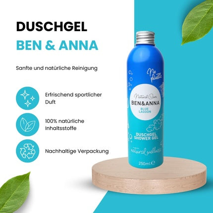 Gel de duș Ben & Anna Blue Lagoon, 250ml, ambalaj plastic albastru