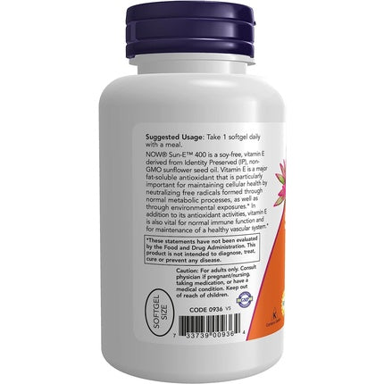 Supliment alimentar NOW Sun-E 400 IU, Non-GMO, 120 capsule moi