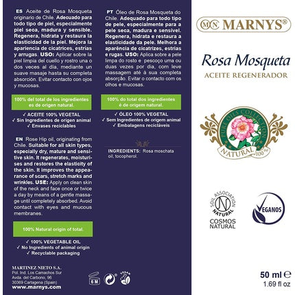 Ulei de corp, Marnys, Rosa Mosqueta, albastru, 50ml