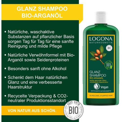 Șampon Logona Naturkosmetik Shine cu Ulei Organic de Argan, 380 g