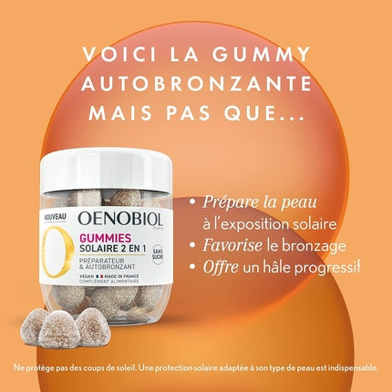 Complement Alimentar Oenobiol Sun Gummies 2 în 1, preparator și autobronzant, fără zahăr