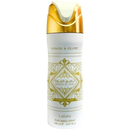 Lattafa Badee Al Oud Honor Glory Deodorant Spray, Parfumat, Alb și Auriu