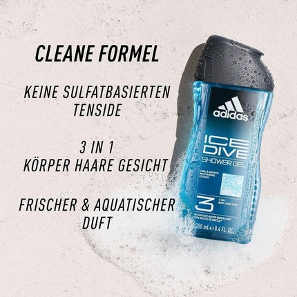 Gel de duș Adidas Ice Dive, 3-in-1, pentru bărbați, 250 ml