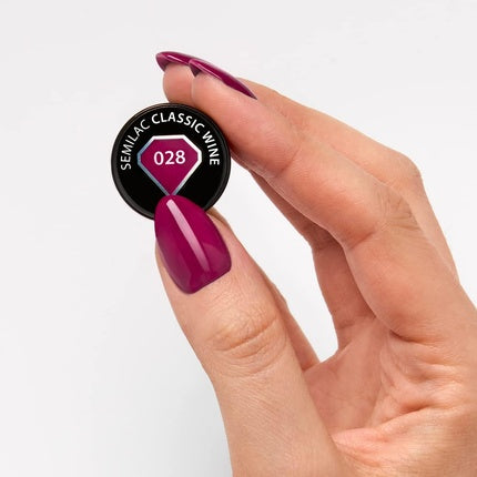 Lac UNGHII SEMILAC UV Hybrid, Model Wine 028, Culoare Roșu Vișiniu Intens, Capacitate 7ml