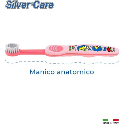 Periuță dentară copii, Spazzolificio Piave, Silvercare Baby, albastru, desene animale